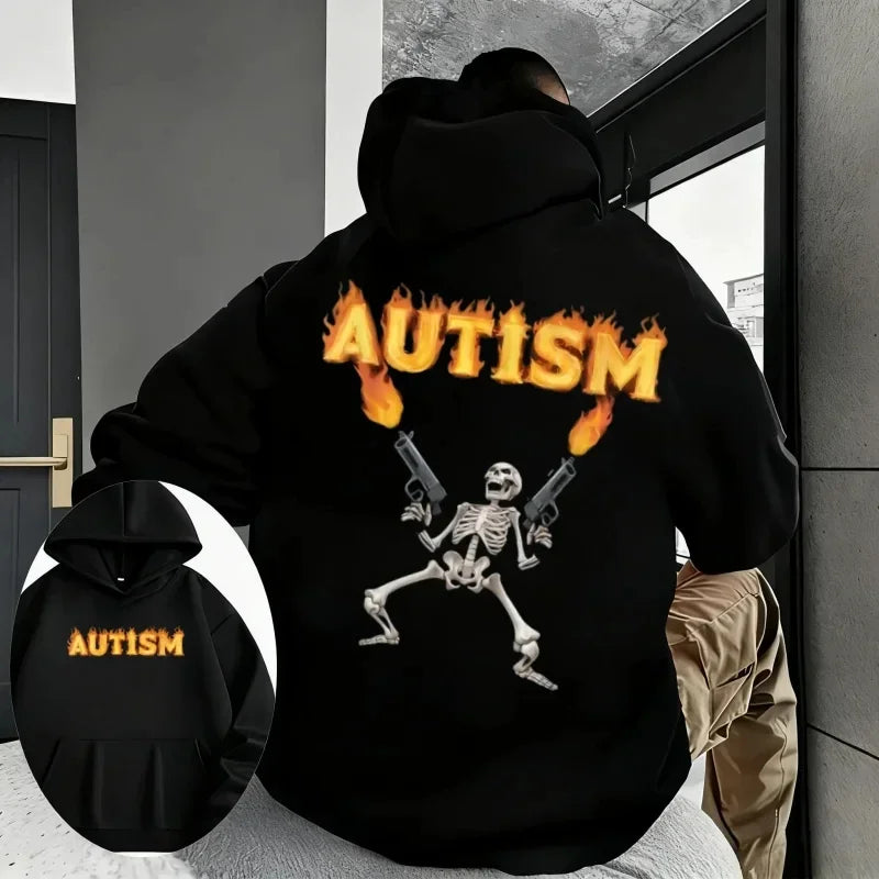 Autumn and Winter Casual Loose  Printed Sweater Hoodie autism skeleton Print Fashion Summe Men's Oversized Y2K