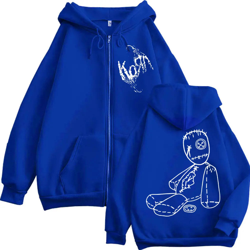 Limited Korn Rock Band Merch Zipper Hoodies Music Album Issues Print Zip Up Sweatshirts Men Women High Quality Fashion Pullovers