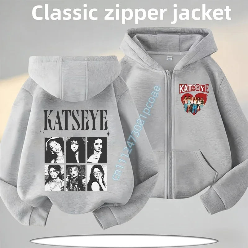 KATSEYE Children's Zippered Pullover Hoodie Boys' Sport Shirt Girls' Casual Top Cartoon Print 2026 New Fall/Winter Coat