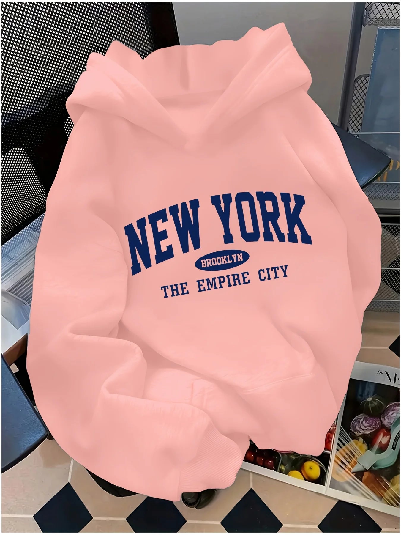 Women Loose Letter Pattern Fashion Hoodie Casual Style Geometric pattern Hooded Collar Casual Long Sleeve Pullover with Pockets