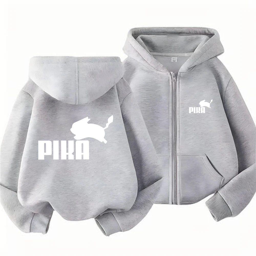 Children Zipper Cardigan Hoodies Print Tops Boy Black Girls Pink Sweatshirt Coat Long Sleeve Casual Fashion Hooded
