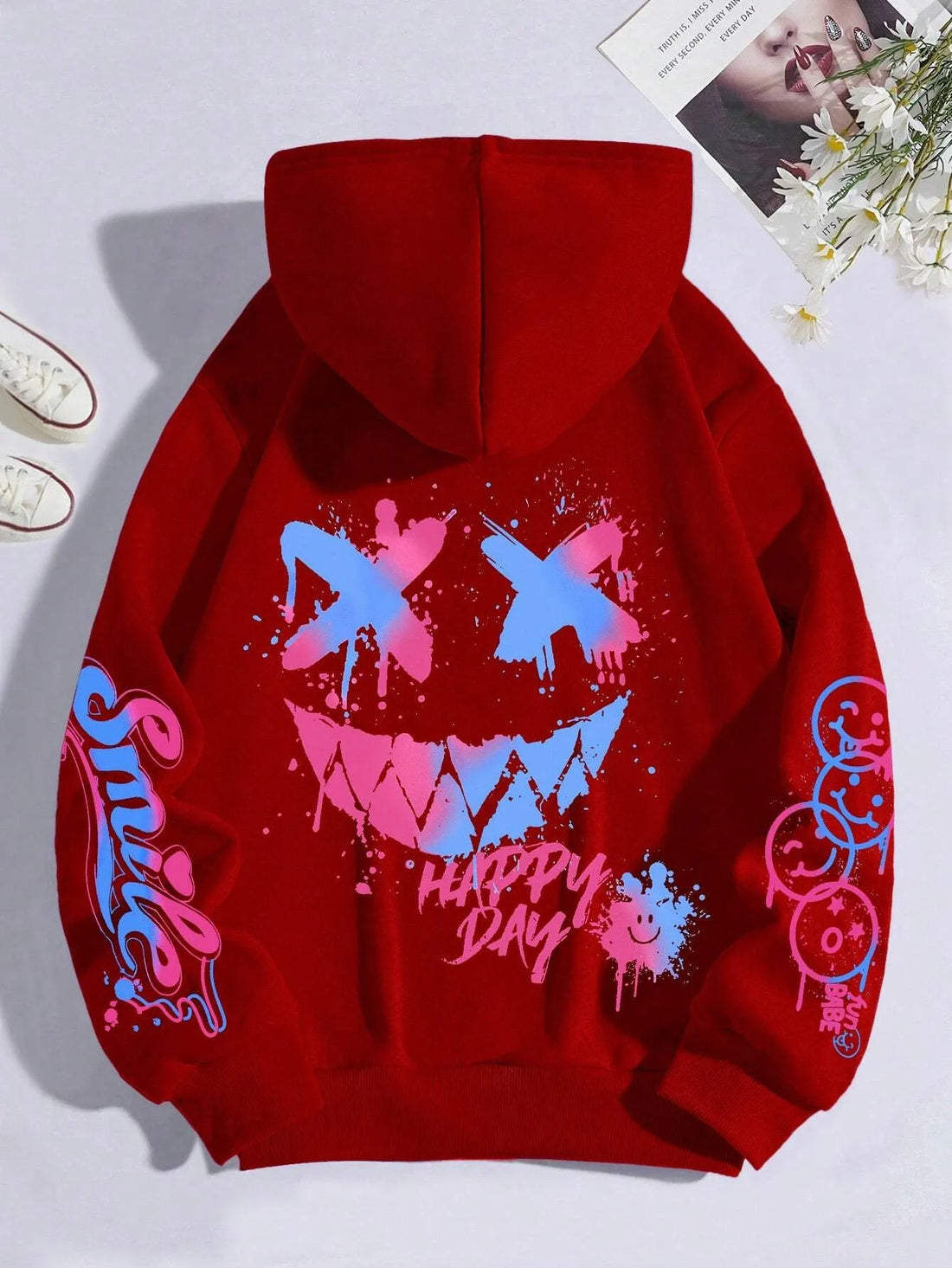 New Autumn Men's Personalized Smiling Face Print Comfortable Breathable Hooded Sweatshirt Outdoor Street Fashion Hooded Sweatshi
