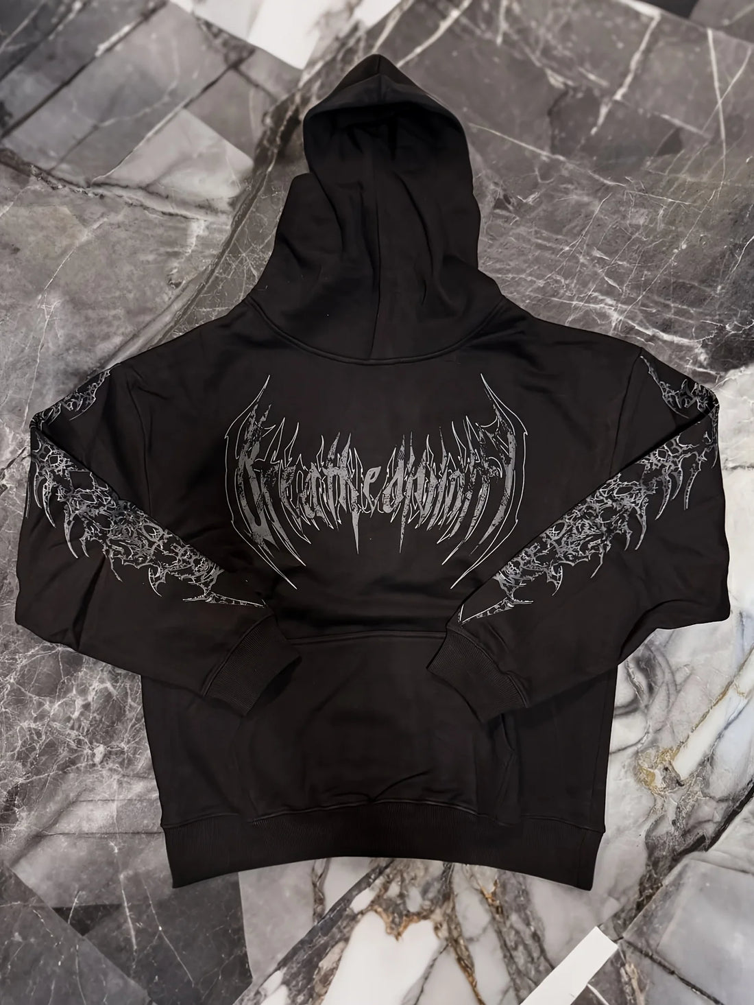 Fashionable men's autumn gym muscle training Gothic letter print soft and comfortable hooded sweatshirt outdoor street sports to