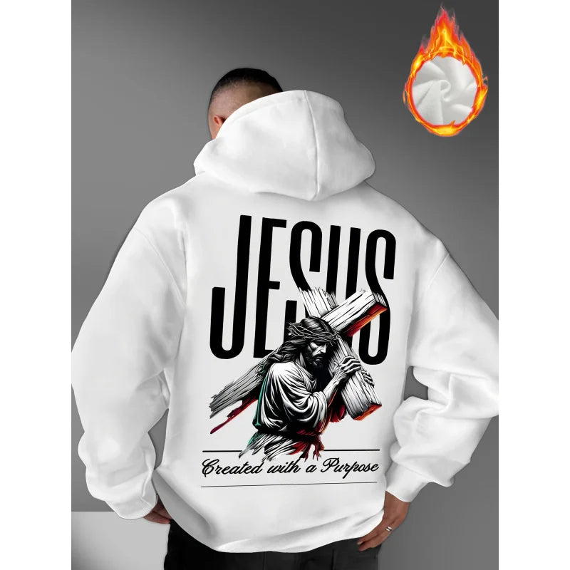 Men's Hooded Sweatshirt with JESUS Pattern Print Casual Loose Fit Lightweight Street Fashion Activewear Daily Wear for Teenagers
