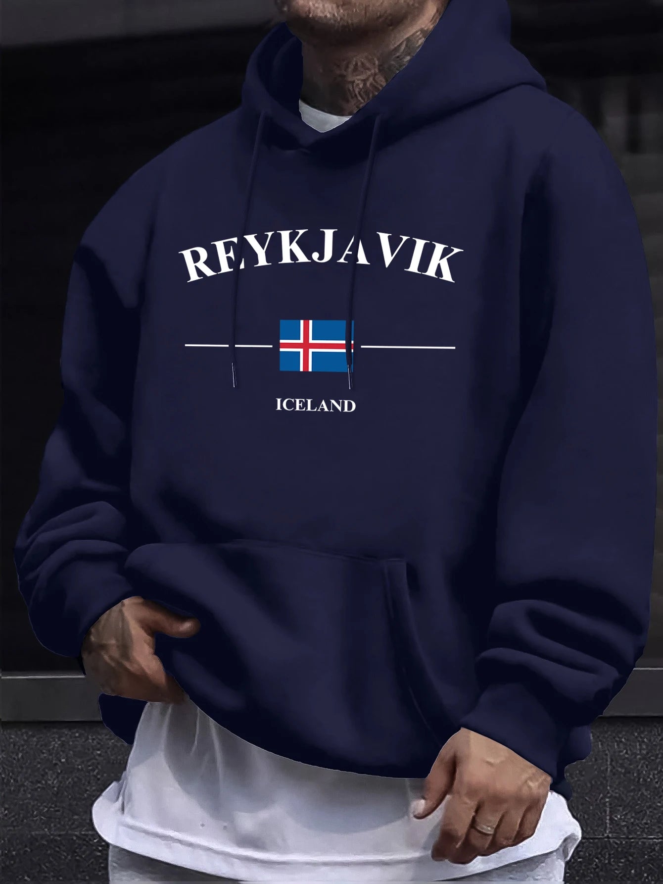 Reykjavik Iceland Letter And Flag Print Hoodie Mens Fleece Autumn Sweatshirt Casual New Streetwear Comfortable Soft Pullovers