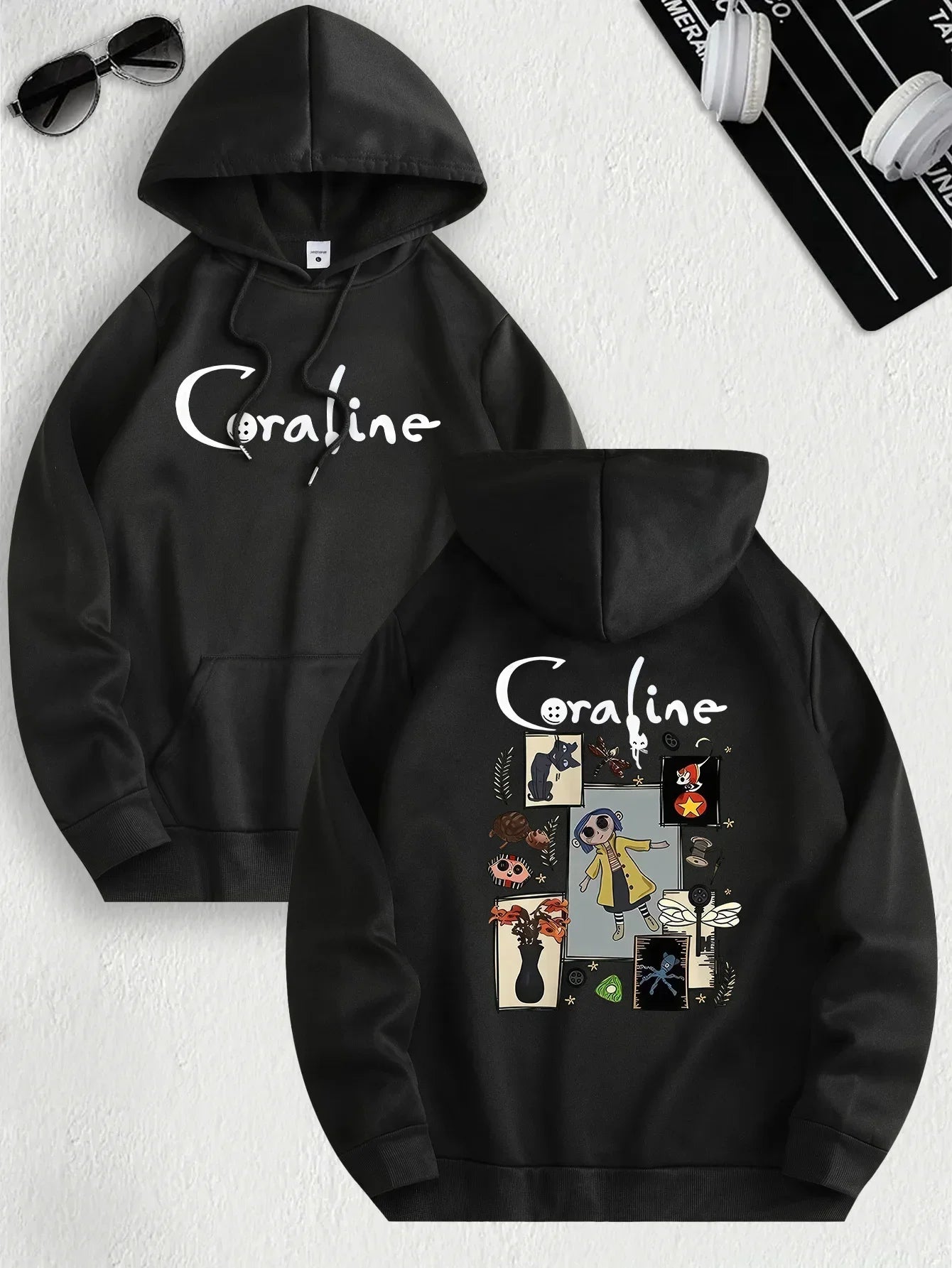 Coraline Inspired Casual Hoodie Men's and Women's Long Sleeved Regular Fit Hooded Pullover with Slight Elasticity