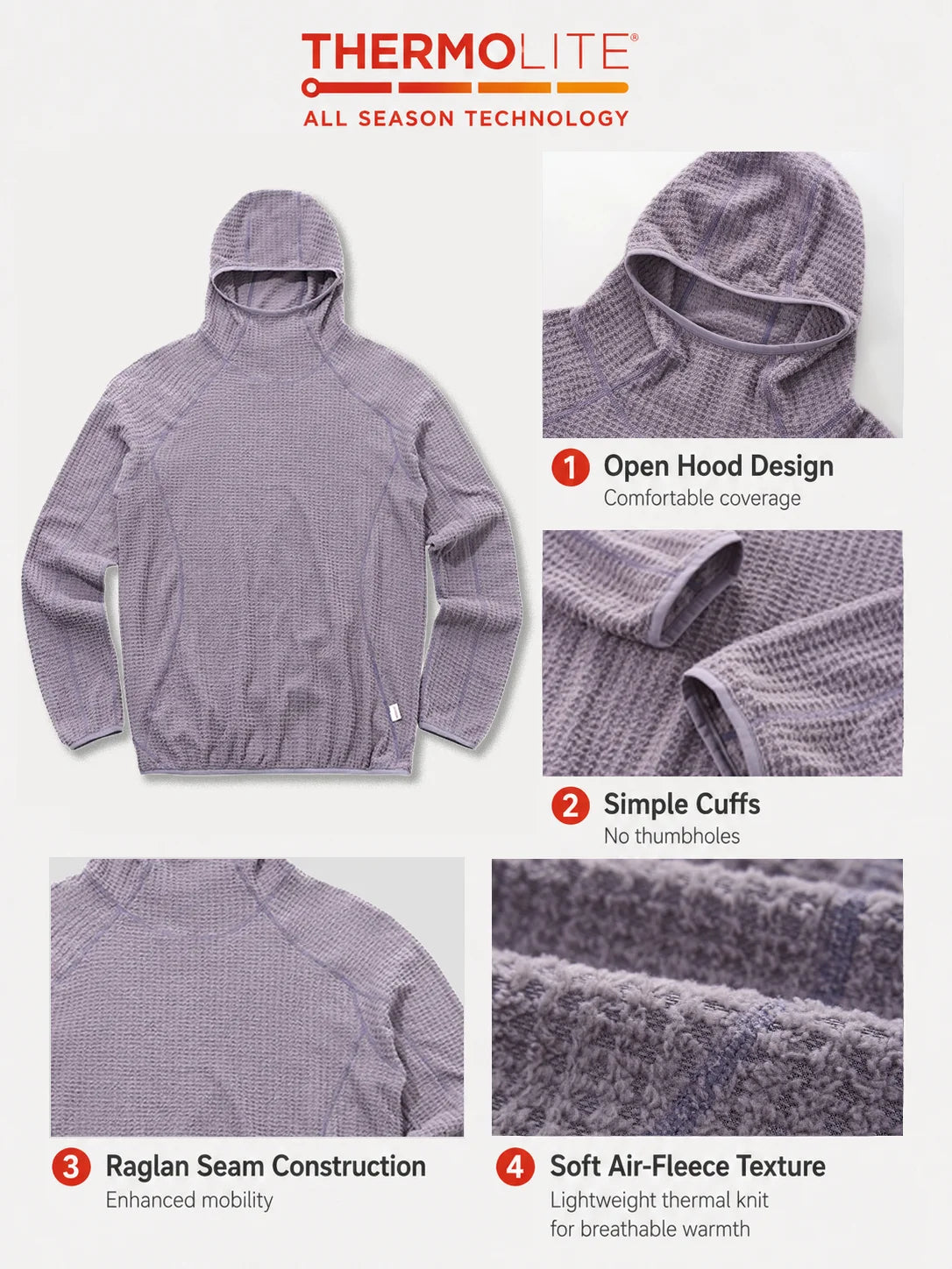 Thermolite® All Season Thermal Hoodie Unisex Lightweight Quick Dry Pullover Sweatshirt Breathable Winter Mid Layer Activewear