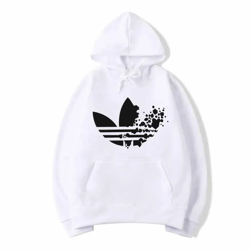 2026 New Arrival Classic Trefoil Logo Hoodie for Men Women – Navy Blue Floral Splatter Print Casual Pullover Sweatshirt