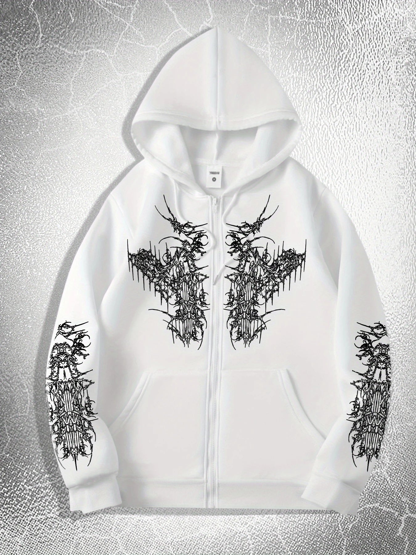 Men'S Gothic Dark Style Print Zip-Up Hoodie, Fashionable Street Style Zip-Up Hoodie for Casual Occasions