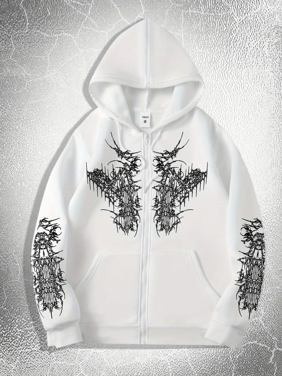 Men'S Gothic Dark Style Print Zip-Up Hoodie, Fashionable Street Style Zip-Up Hoodie for Casual Occasions