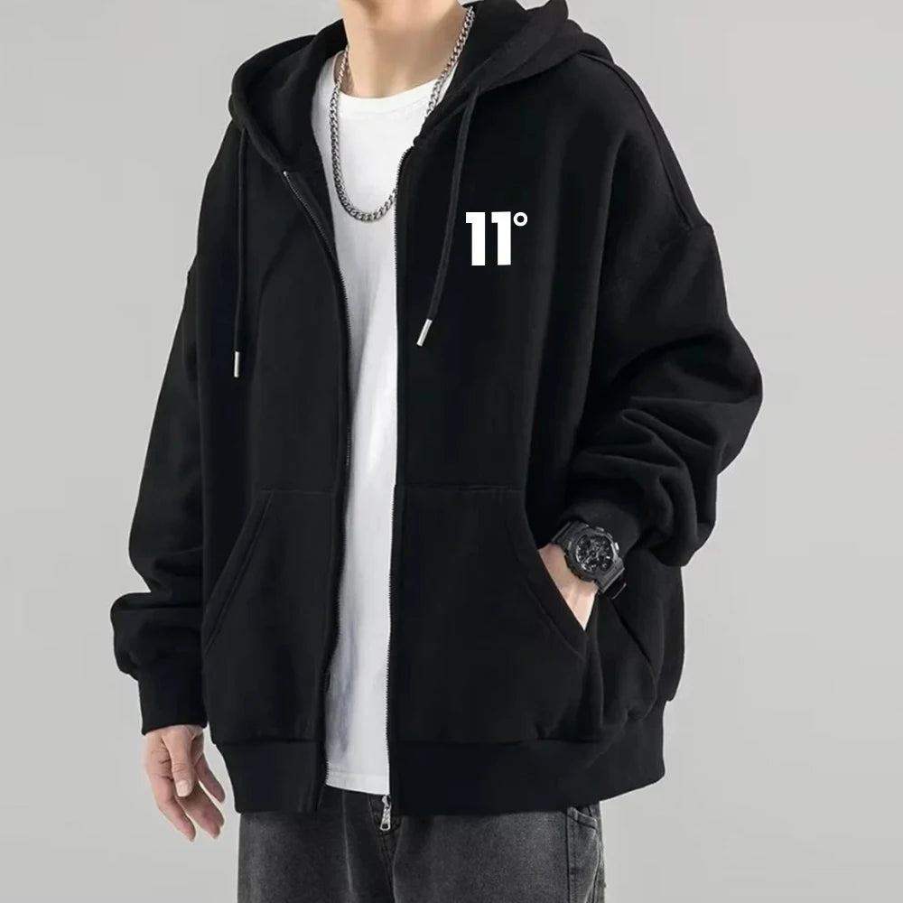 Men's zip-up pullover hoodie - fashionable and casual, with a hood, zipper, sporty style, trendy streetwear, skatewear, button-d