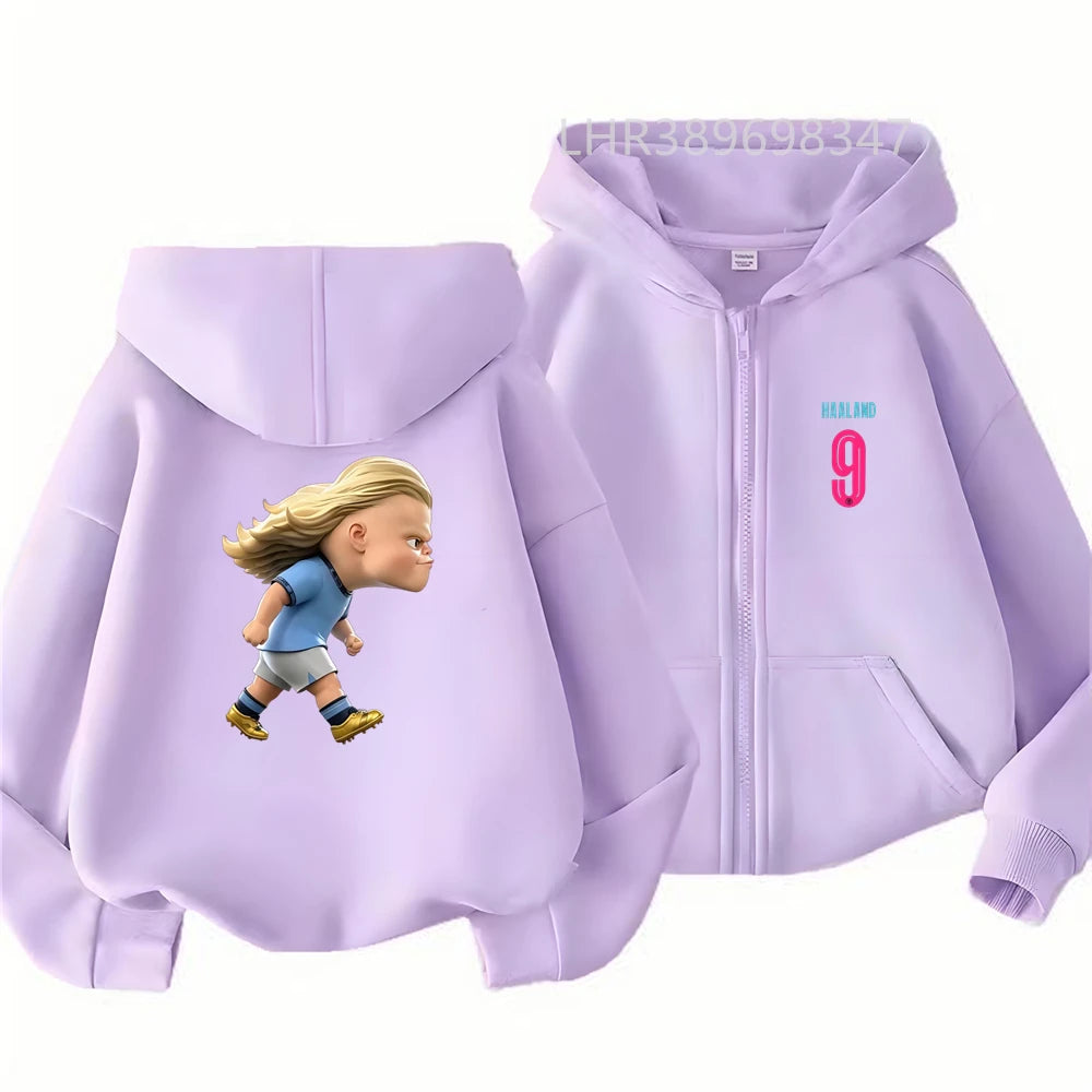 Kids Zipper Hoodie Tops Football Star No. 9 Print Black Boys Girls Red Toddler Coat Age 3-12 Casual Autumn Fashion Clothing