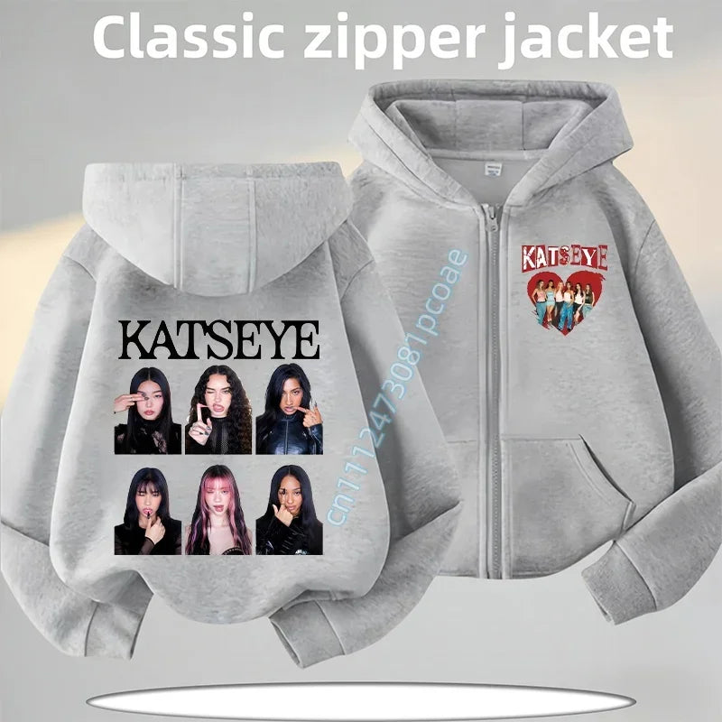 KATSEYE Children's Zippered Pullover Hoodie Boys' Sport Shirt Girls' Casual Top Cartoon Print 2026 New Fall/Winter Coat