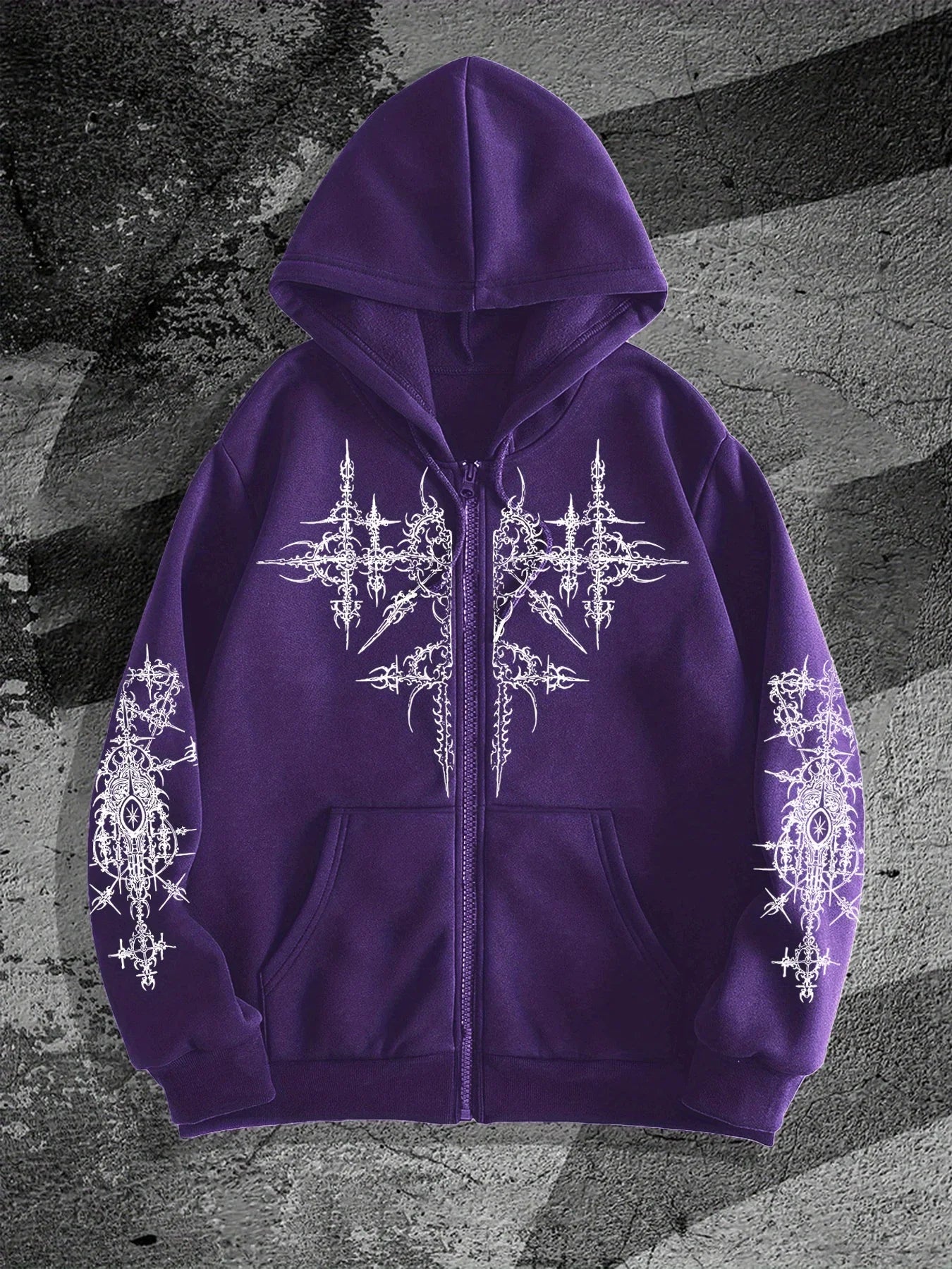 Unisex Gothic Dark Print Zip-Up Hoodie Trendy Streetwear Casual Everyday Fashion Unisex Style Holiday Gift