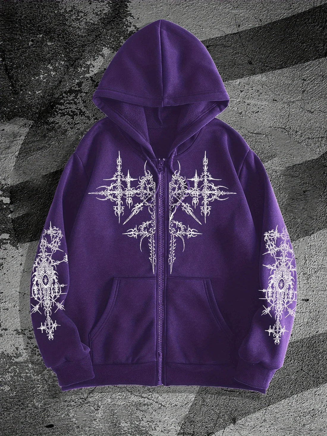 Unisex Gothic Dark Print Zip-Up Hoodie Trendy Streetwear Casual Everyday Fashion Unisex Style Holiday Gift