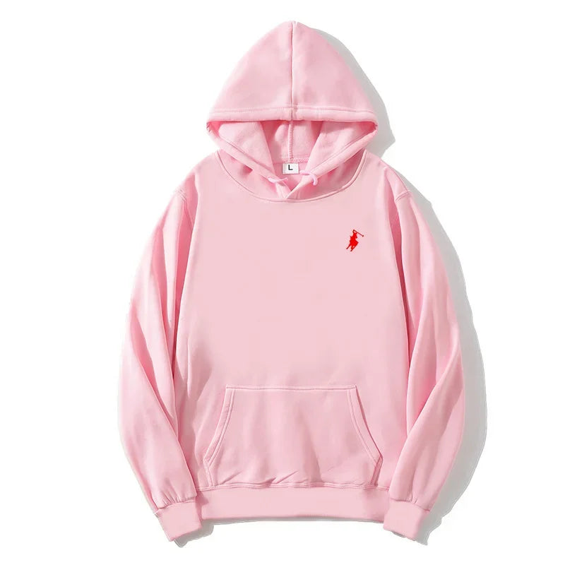 2026 polo print hooded sweatshirt for autumn and winter, suitable for both men and women, loose white couple's casual sweatshirt