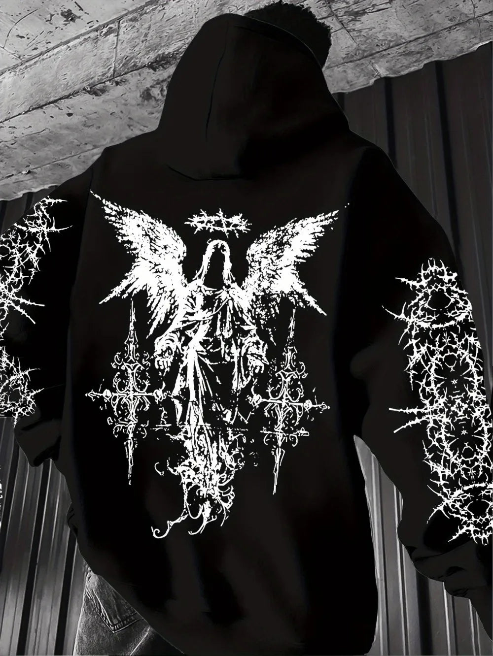 Gothic Style Angel Print Hoodies Men Women Outdoor Street Casual Sport Trend Hip-hop Couple Long-sleeve Autumn Winter Sweatshirt