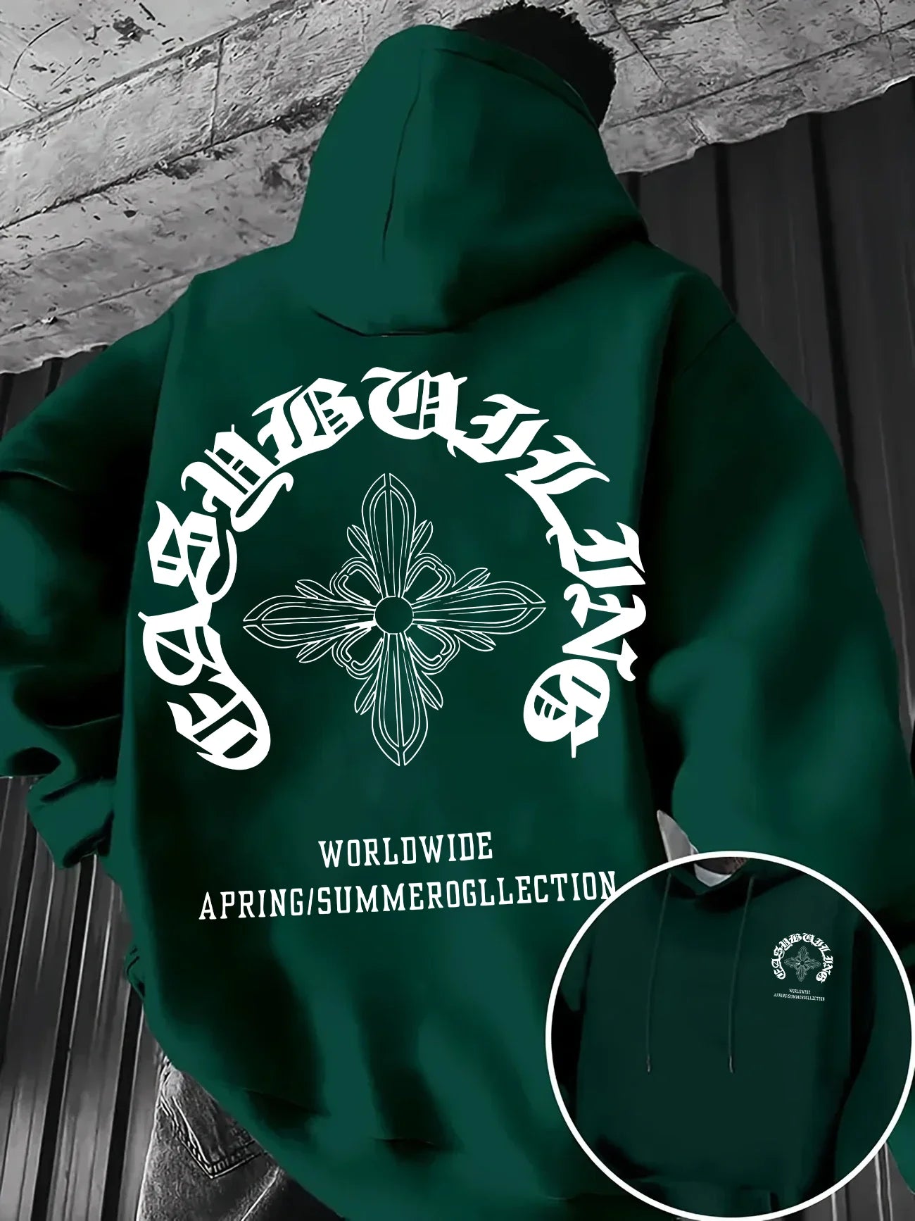 Gothic Letter Cross Pattern Men's Hoodie with Vintage Print, Loose Fit, Suitable for Autumn Winter with A Hooded Pullover Design