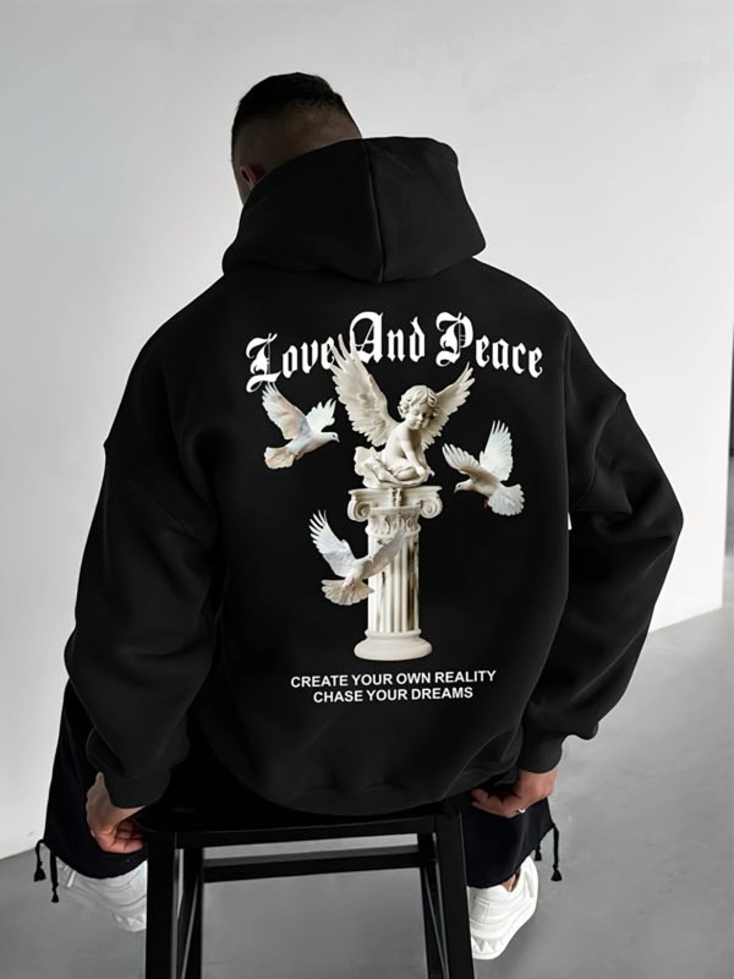 Men's Hoodie with angel Print, Trendy Brand, Autumn/Winter Outdoor Long-Sleeved Hoodie, Casual and Stylish Streetwear, Y2K Trend