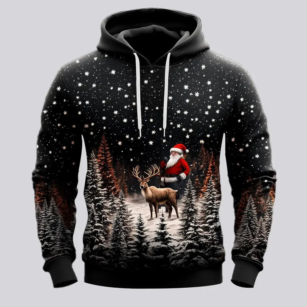 Santa Claus Reindeer 3D Printed Hoodie Men's And Women's Autumn And Winter Fashion Casual Pullover Christmas Holiday Party Top