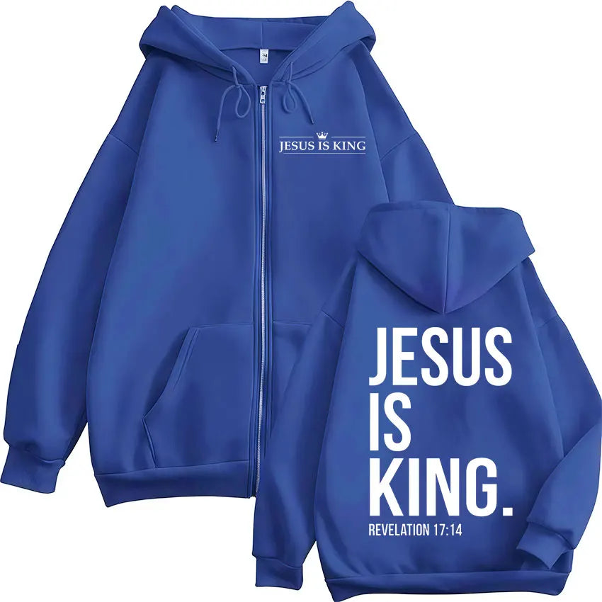Jesus Is King Christian Bible Verse Zipper Hoodies Men Women Clothing Fashion Harajuku Zip Up Sweatshirts Fleece Casual Pullover