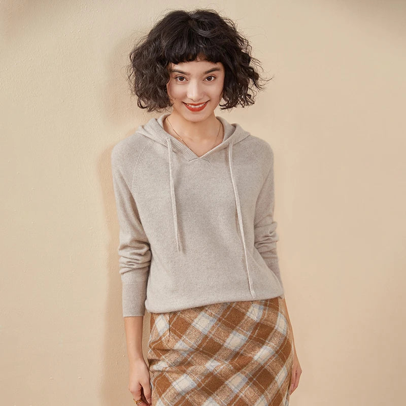 CHICUU Women Cashmere Hoodie Sweater 100% Cashmere Pullover Knitwear Autumn Winter Casual Style Hoodie Soft Warm Clothing Tops