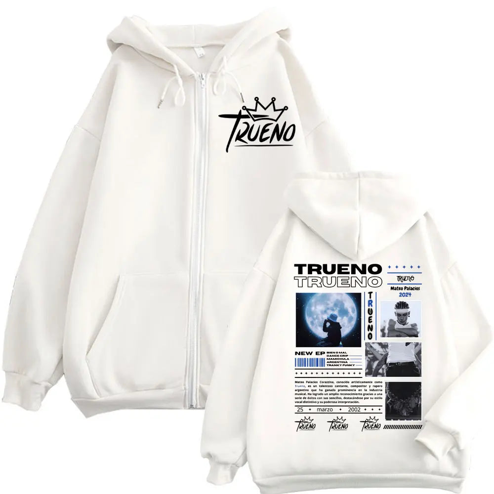 Rapper Trueno Double Sided Print Zipper Hoodie Men Women Harajuku Hip Hop Zip Up Sweatshirts Casual Fashion Oversized Pullovers