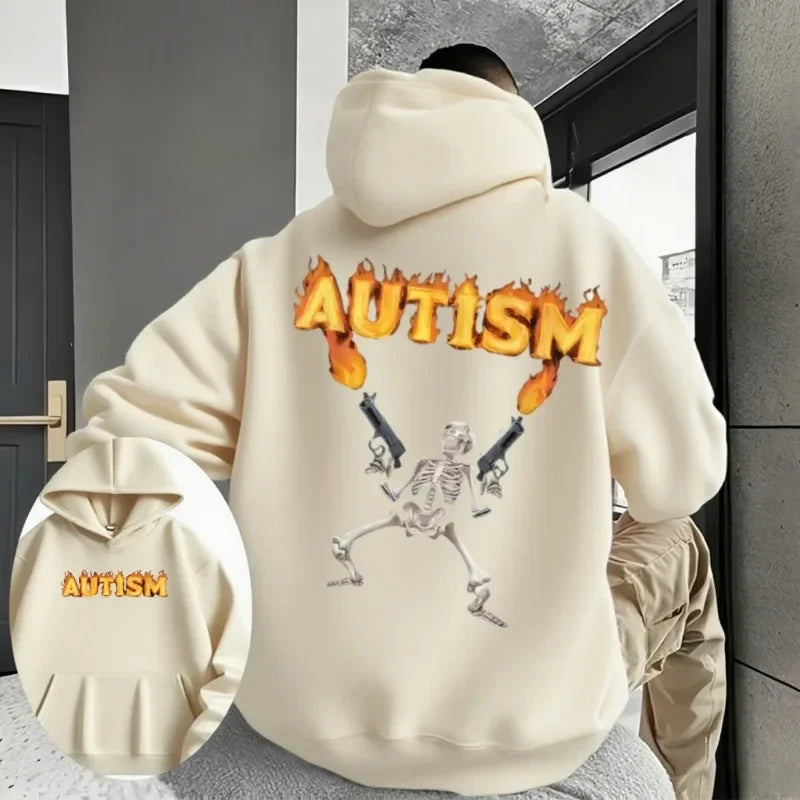Autumn and Winter Casual Loose  Printed Sweater Hoodie autism skeleton Print Fashion Summe Men's Oversized Y2K