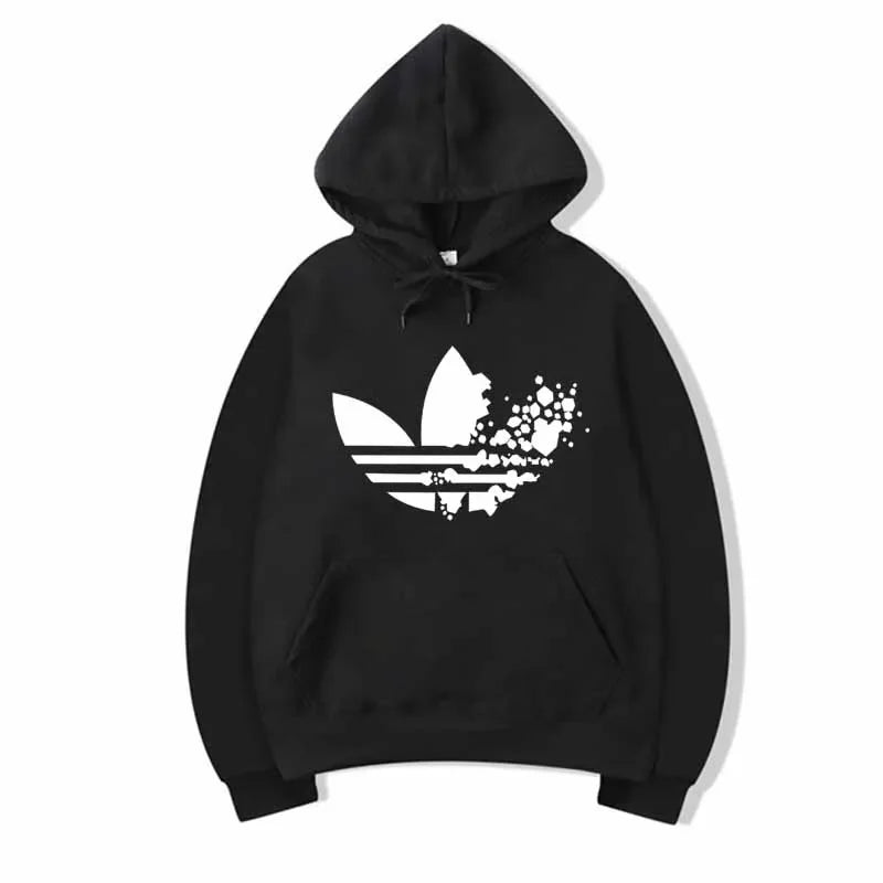 2026 New Arrival Classic Trefoil Logo Hoodie for Men Women – Navy Blue Floral Splatter Print Casual Pullover Sweatshirt