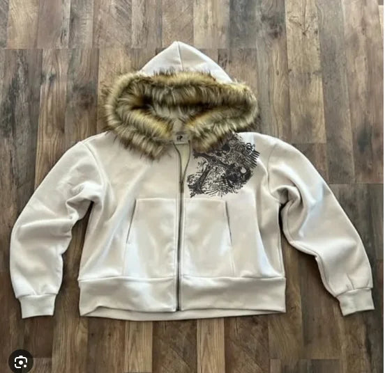 Y2K MMA Lint Sweatshirt Gothic Vintage Pattern Oversized Hooded ZipUp Sweatshirt Trend Men Women Fashion Casual Streetwear