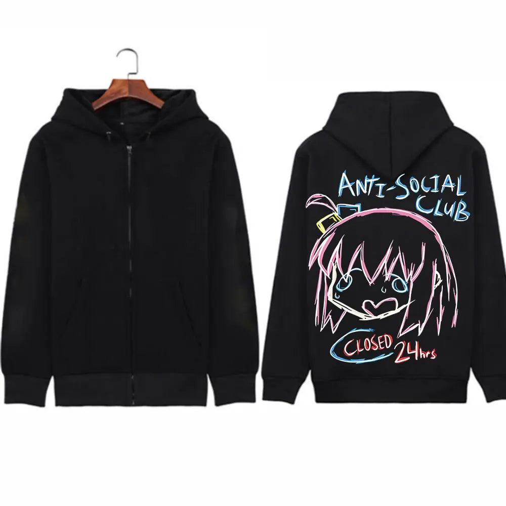 Bocchi The Rock Printing Zipper Hoodie Men Women Casual Personality Hooded Jacket Zip Up Hoodies Sweatshirts