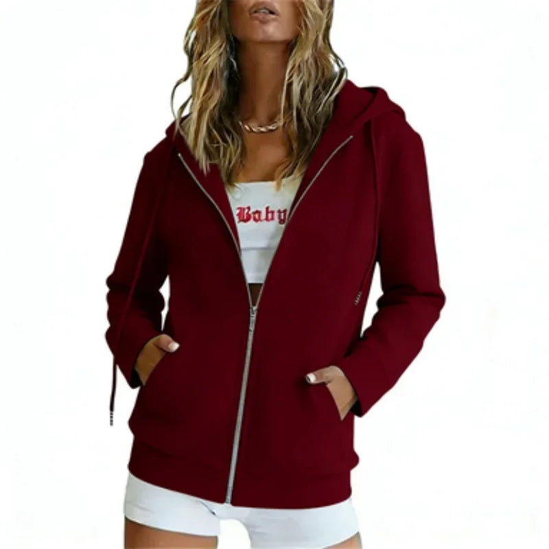 spring autumn Fashion zipper Women Hooded Sweatshirt cardigan Daily Long Sleeve tops Casual large size Hoodies Women Sweatshirt