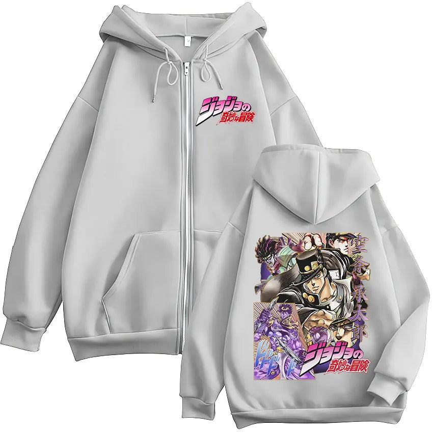 Anime Jojo Bizarre Adventure Joseph Joestar Manga Zipper Hoodies Men Women Clothing Fashion Hip Hop Zip Up Sweatshirts Pullovers