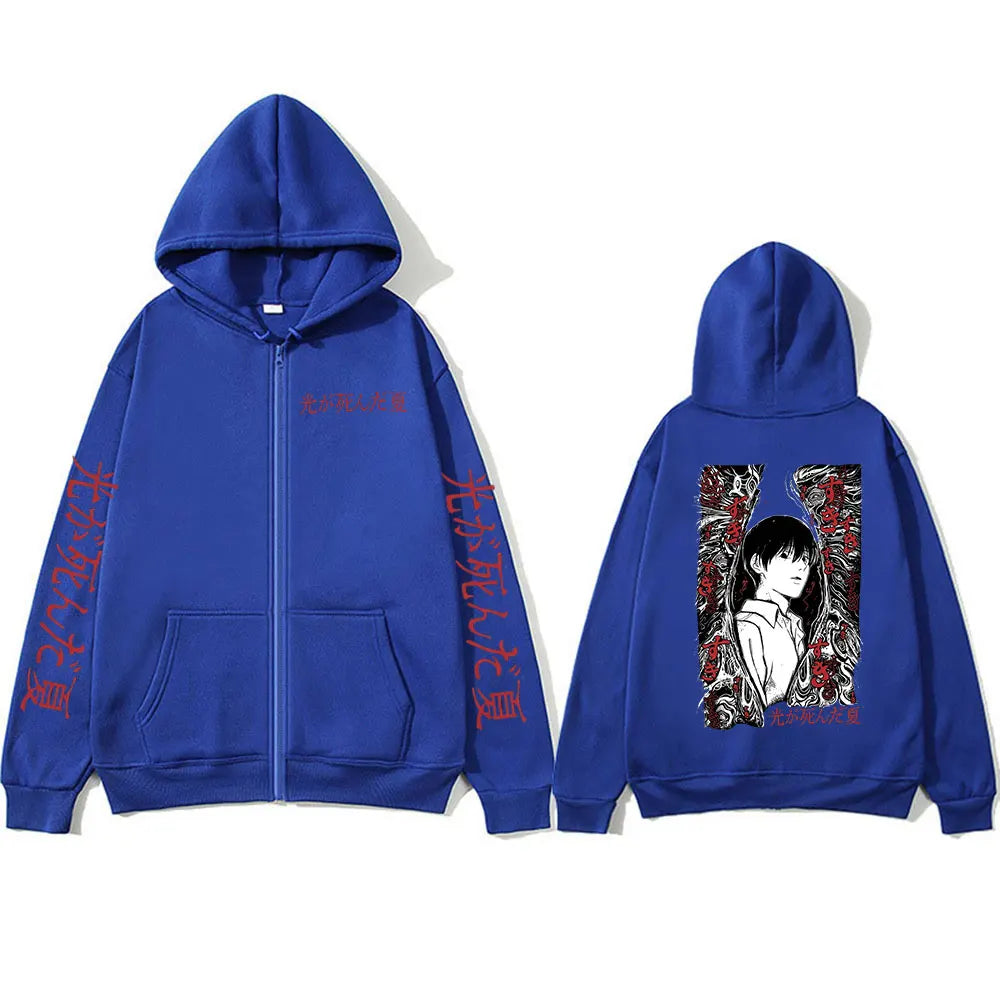 Anime The Summer Hikaru Died Zipper Hoodies MHikaru Yoshiki Manga Zip Up Hooded Sweatshirts Long Sleeves Pullovers Jackets Coats