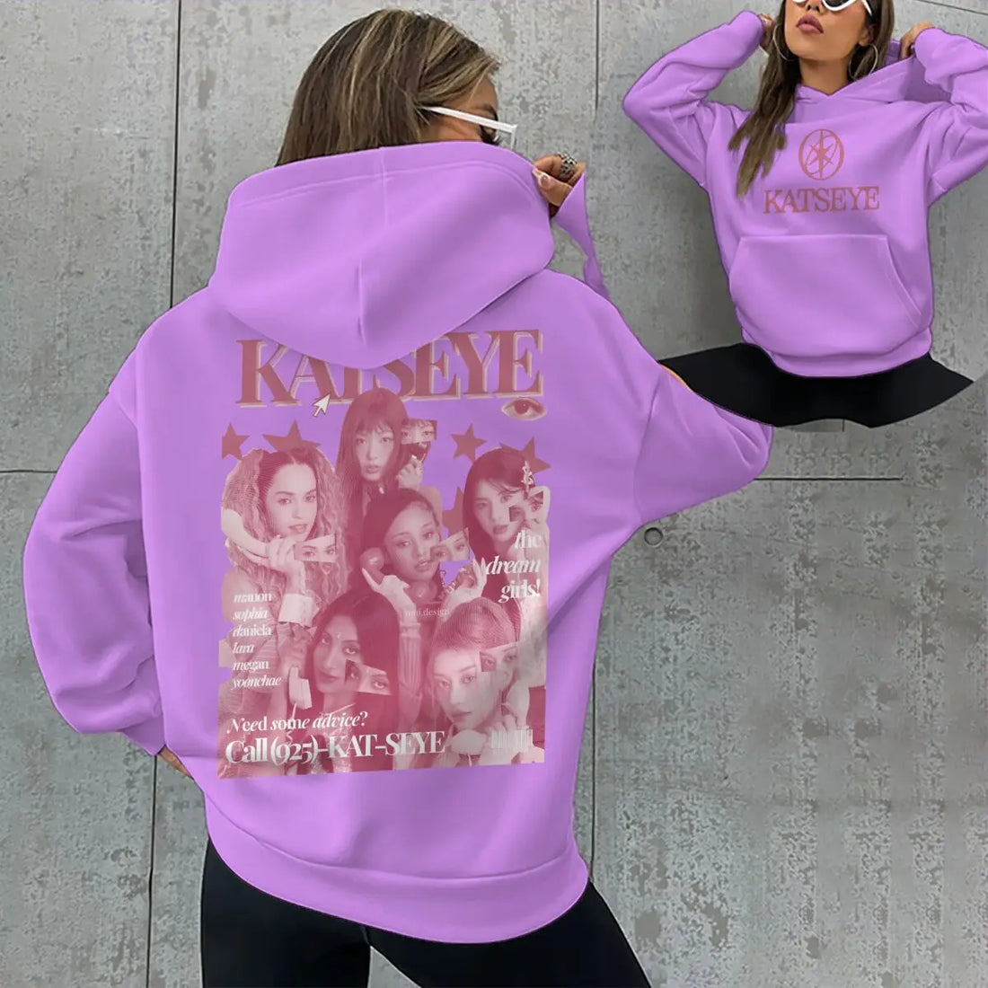Women Pink Katseye Print Pocket Hoodies Spring Autumn Hip Hop Music Lover Gifts Pullover Vintage Katseye Unisex Gothic Hoody
