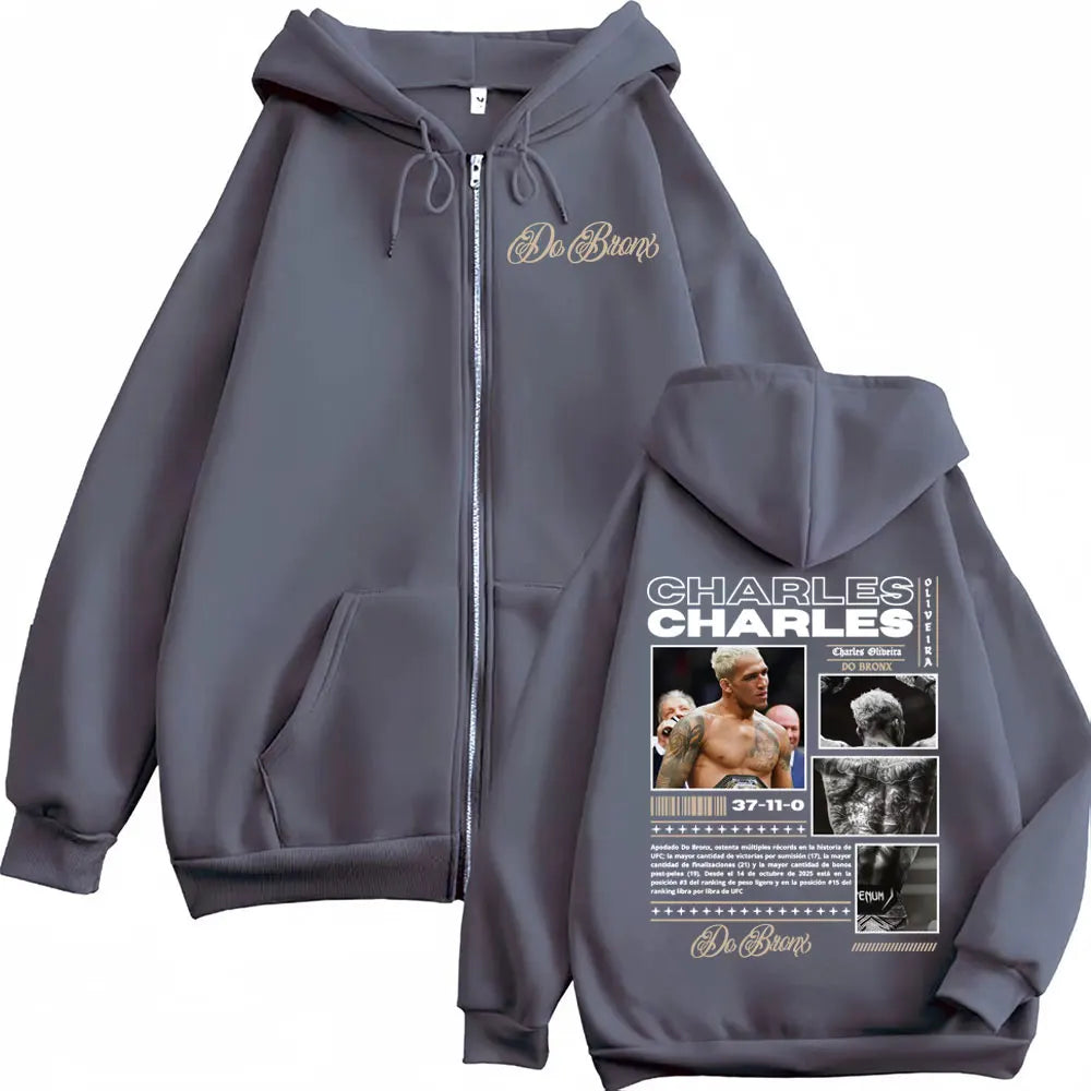 Charles Oliveira Do Bronx Zip Up Hoodies Men Women Fashion Classic Jacket Sweatshirts Coats High Quality Casual Zipper Pullovers
