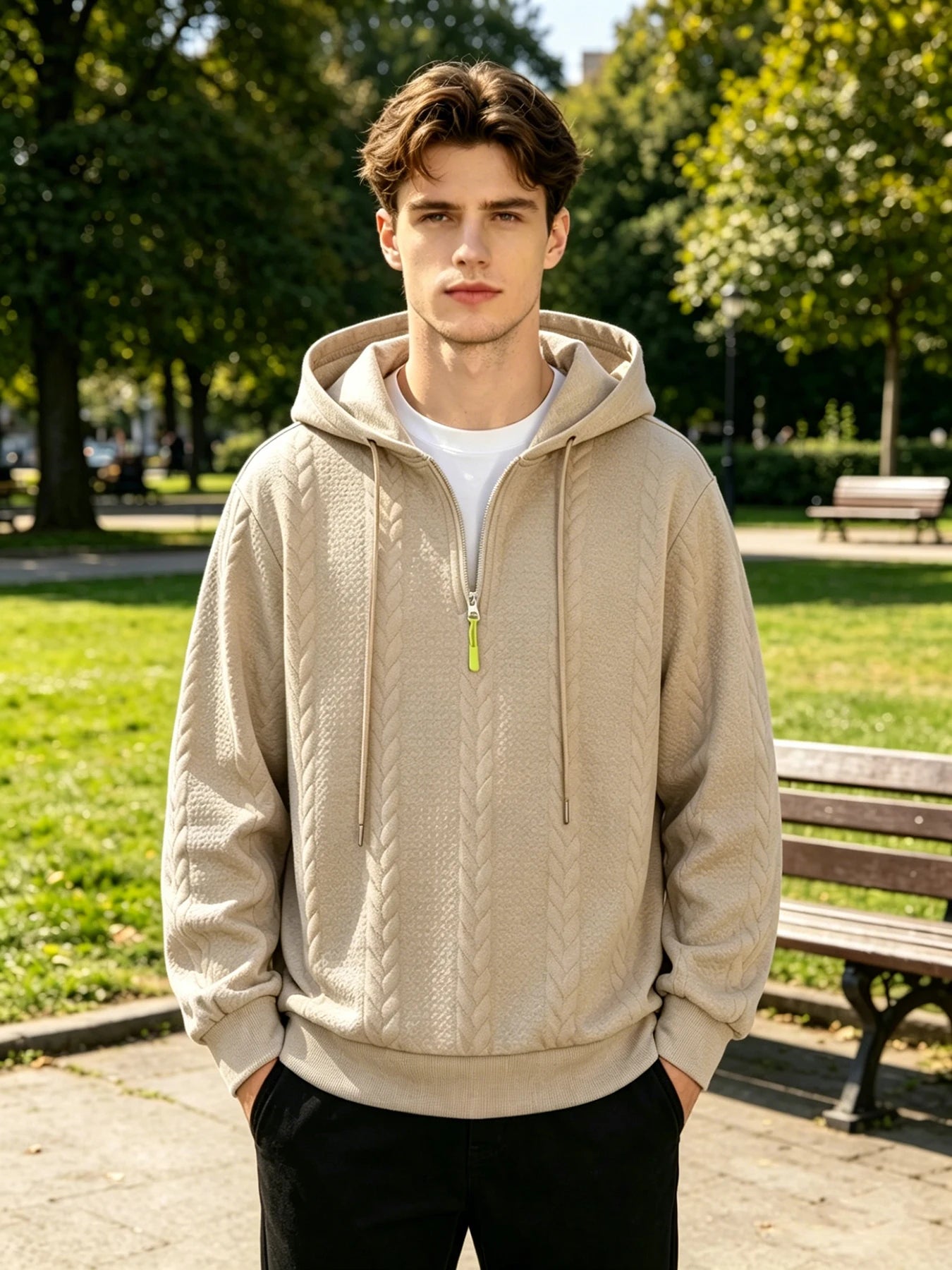 Men's Boxing Slogan Print Cable Jacquard Half Zip Hoodies Loose Casual Pullover Autumn Everyday Fashion Fitness Commute Top
