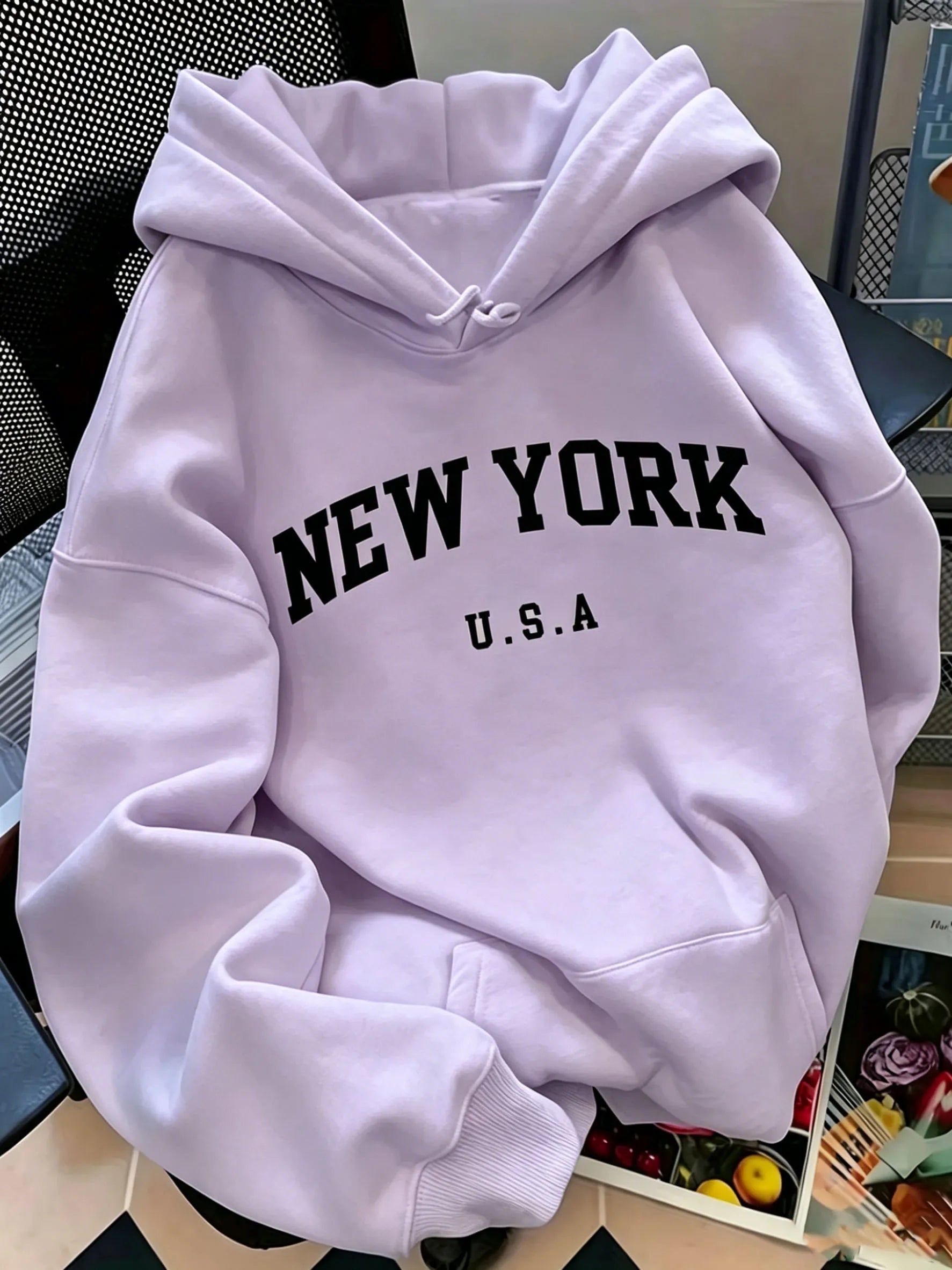 Men Women New York USA Graphic Hoodie  Loose Sweatshirt Vintage Streetwear Casual Soft Fleece Hooded Pullover Autumn Daily Wear