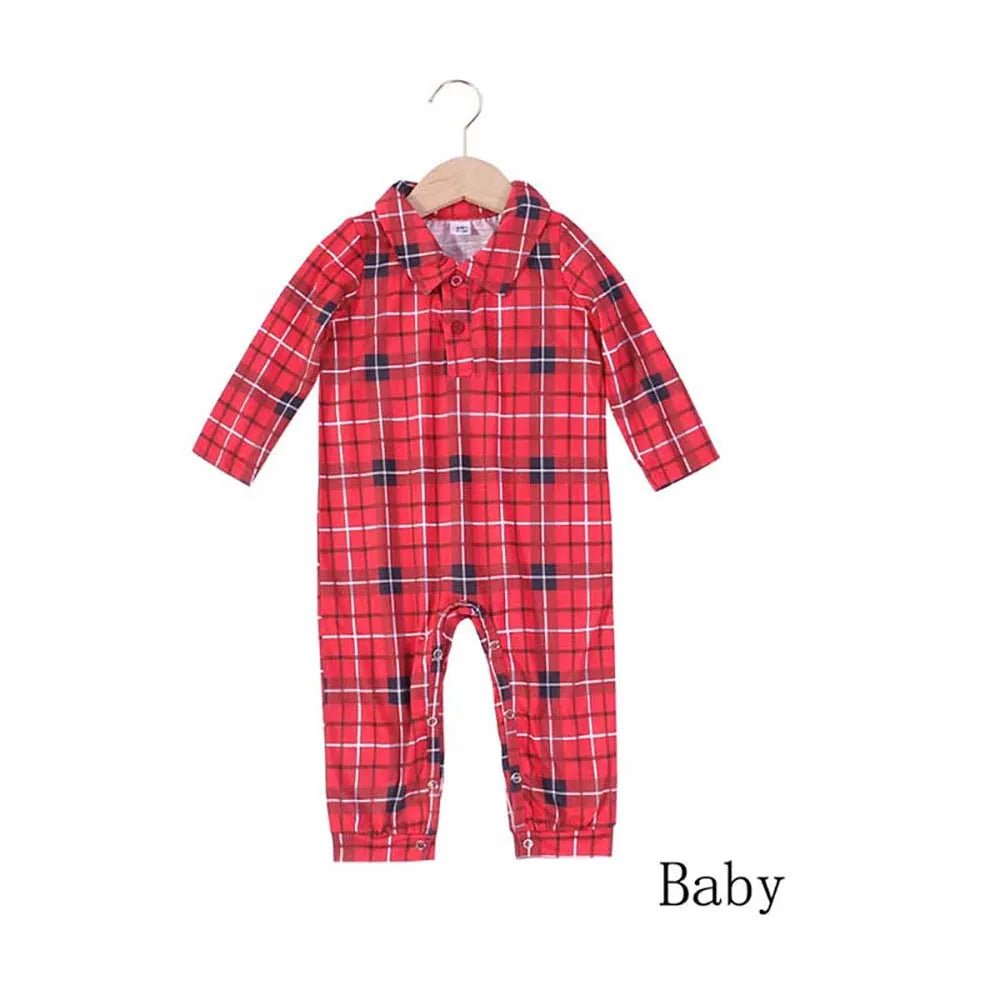 Family Christmas Pajamas Matching Sets Adult And Kids Xmas Red Plaid Button Shirts Tops+Pants Baby Romper Loungewear Pyjamas
