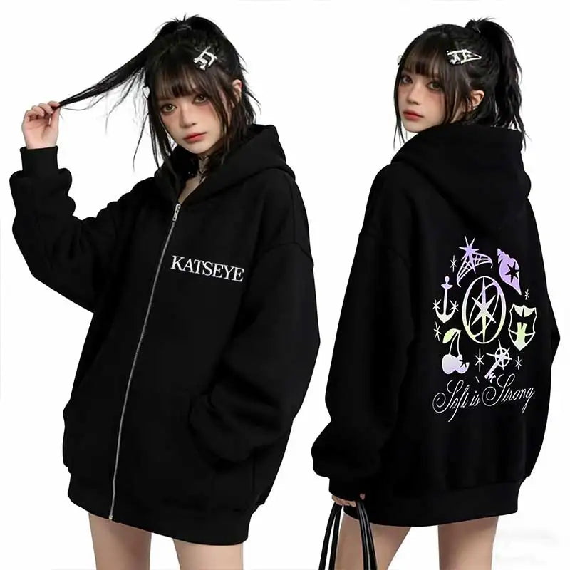 Katseye Graphics tracksuit vintage Hoodie Men Women 2026 tops Fleece fashion clothes Hip Hop Coat Zip Up Jacket Loose streetwear