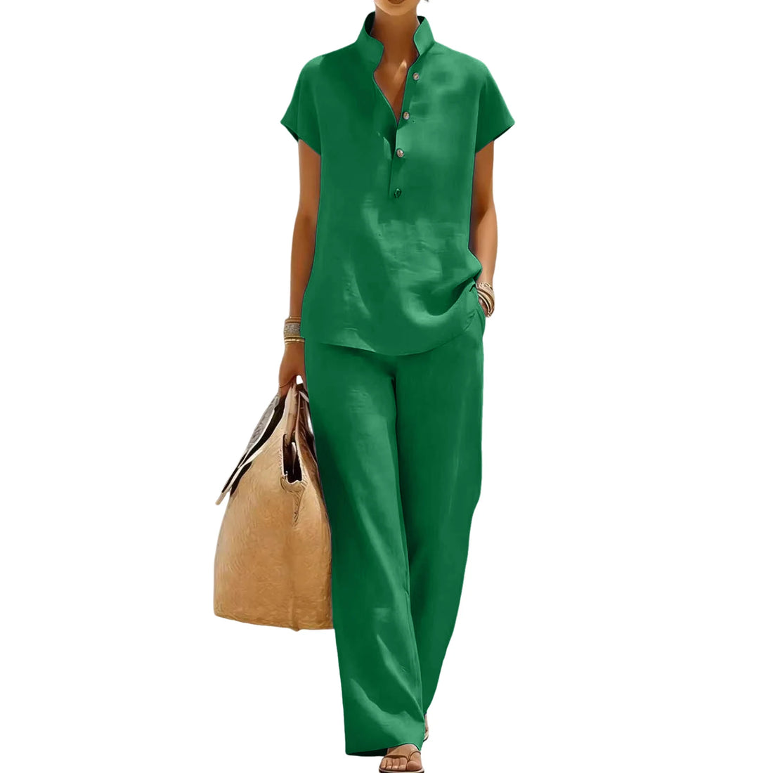 Fashion Cotton Linen Short Sleeved Women Shirt Pants Suit Spring Summer New Simple Casual Pocket Pants Female Office 2 Piece Set