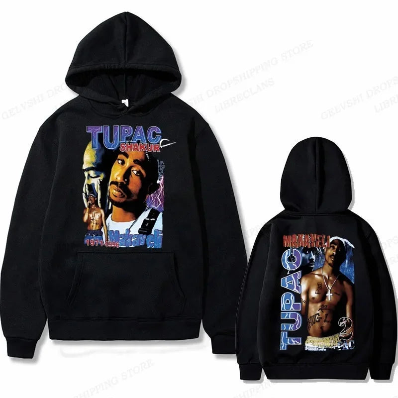 Tupac 2pac Graphic Hoodie Men Clothing Fashion Oversized Hip Hop Comfortable Autumn Winter Sweatshirt Male Casual Fleece Hoodies