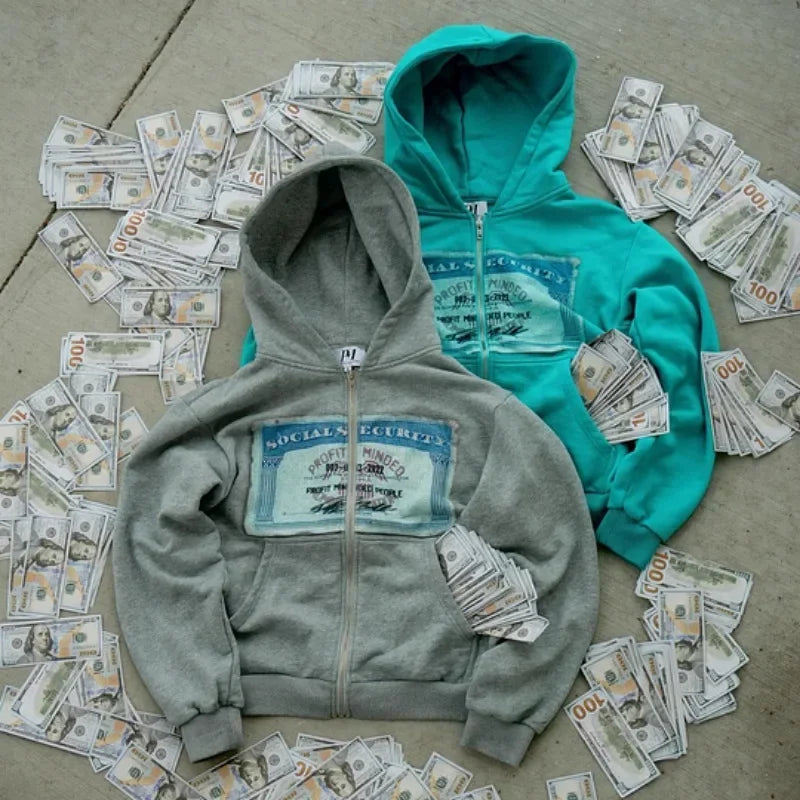 2000s New PM Fashion Men Hoodies Harajuku Hip Hop Printing Long Sleeve Coats Loose zipper Hooded Sweatshirt Men Women Streetwear