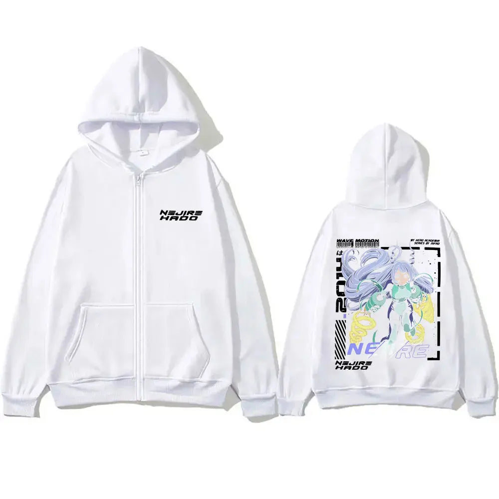 Anime My Hero Academia T-shirt Kawaii Cute Nejire Hado Cosplay Zipper Hoodie Men Women Casual Cartoon Oversized Zip Up Jacket