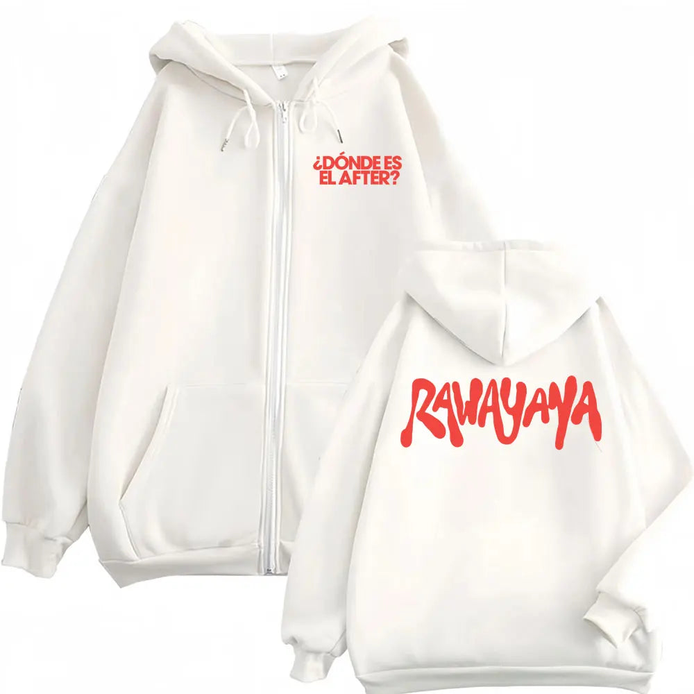 Rawayana Donde Es El After Album Logo Zip Up Hooded Men's Hip Hop High Street Sweatshirt Jacket Casual Fleece Zipper Hoodie Coat