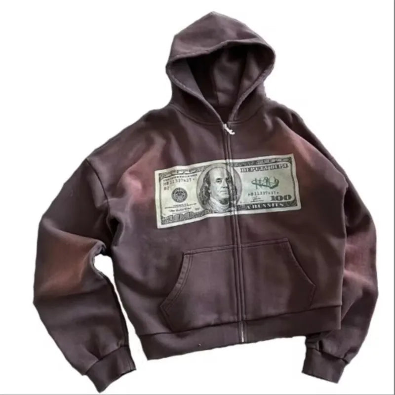 Retro Fashion Printed Pattern Zipper Hoodie Y2k Gothic Street Clothing Men and Women Loose Casual Sportswear k pop clothes