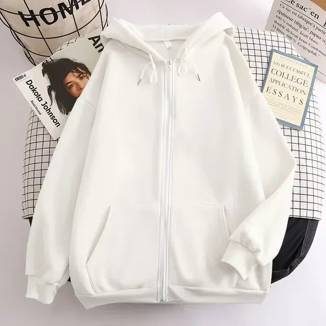 High Street Hoodie Men Retro Zip Long Sleeve Loose Black White Coats Harajuku Casual Gothic Hooded Sweatshirt Y2K Streetwear