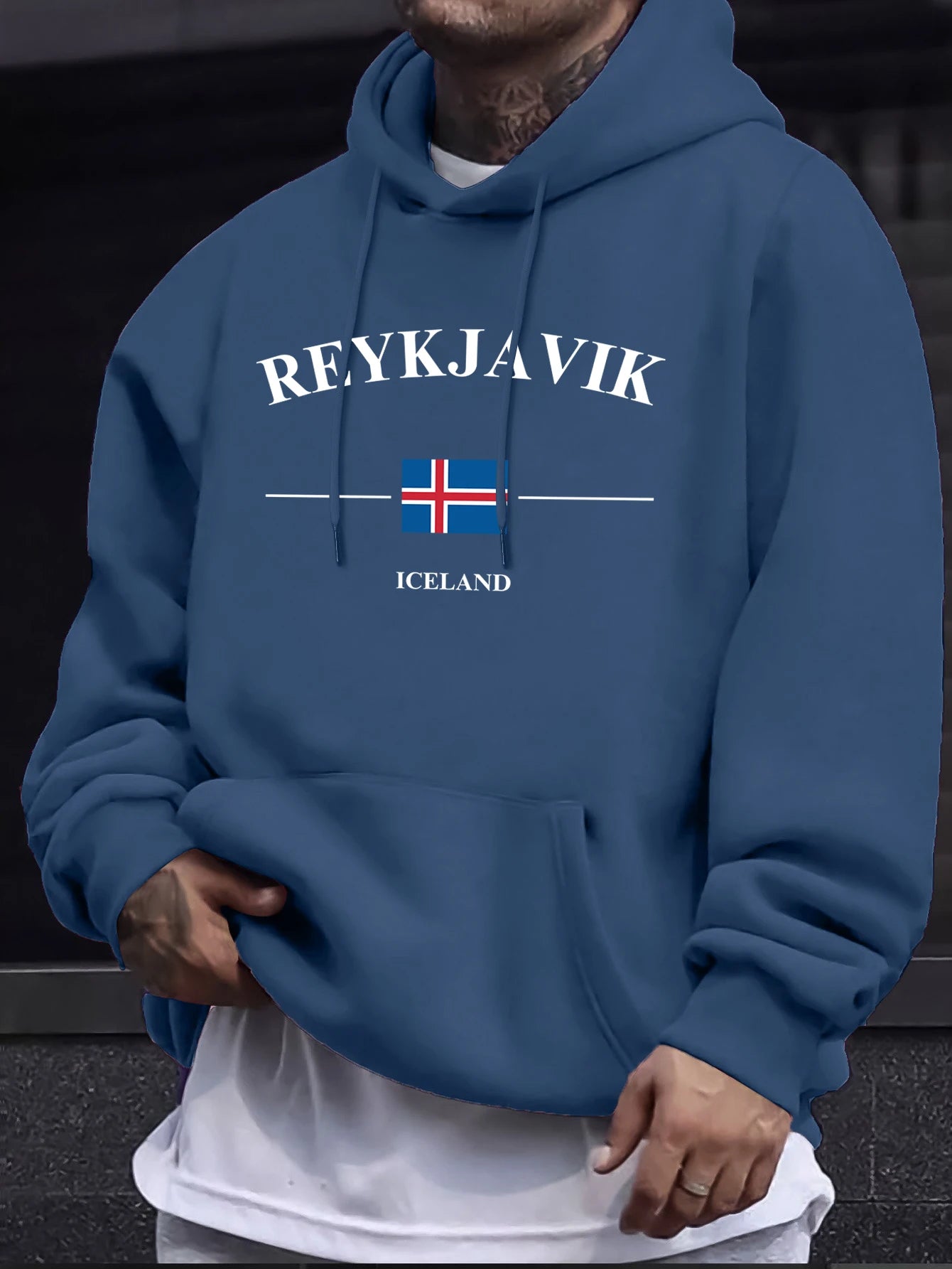 Reykjavik Iceland Letter And Flag Print Hoodie Mens Fleece Autumn Sweatshirt Casual New Streetwear Comfortable Soft Pullovers