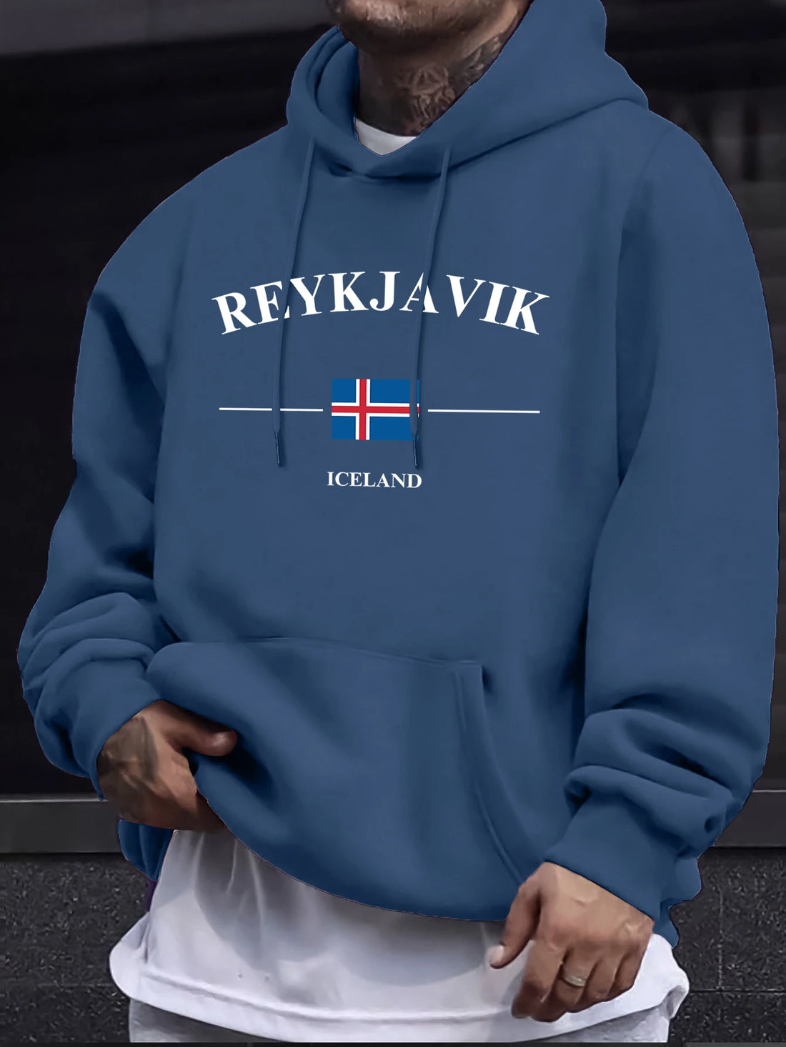 Reykjavik Iceland Letter And Flag Print Hoodie Mens Fleece Autumn Sweatshirt Casual New Streetwear Comfortable Soft Pullovers
