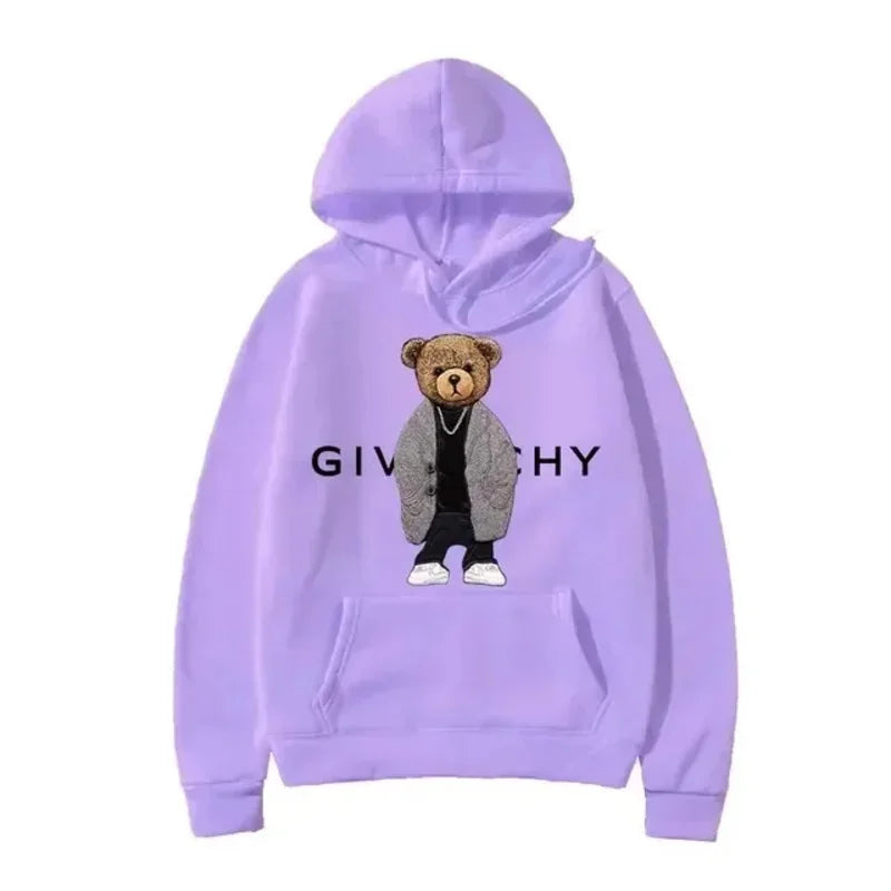Men Women Unisex Autumn Winter Luxury Bear Print Hoodies Long Sleeve Fleece Pullover High Quality Free Shipping